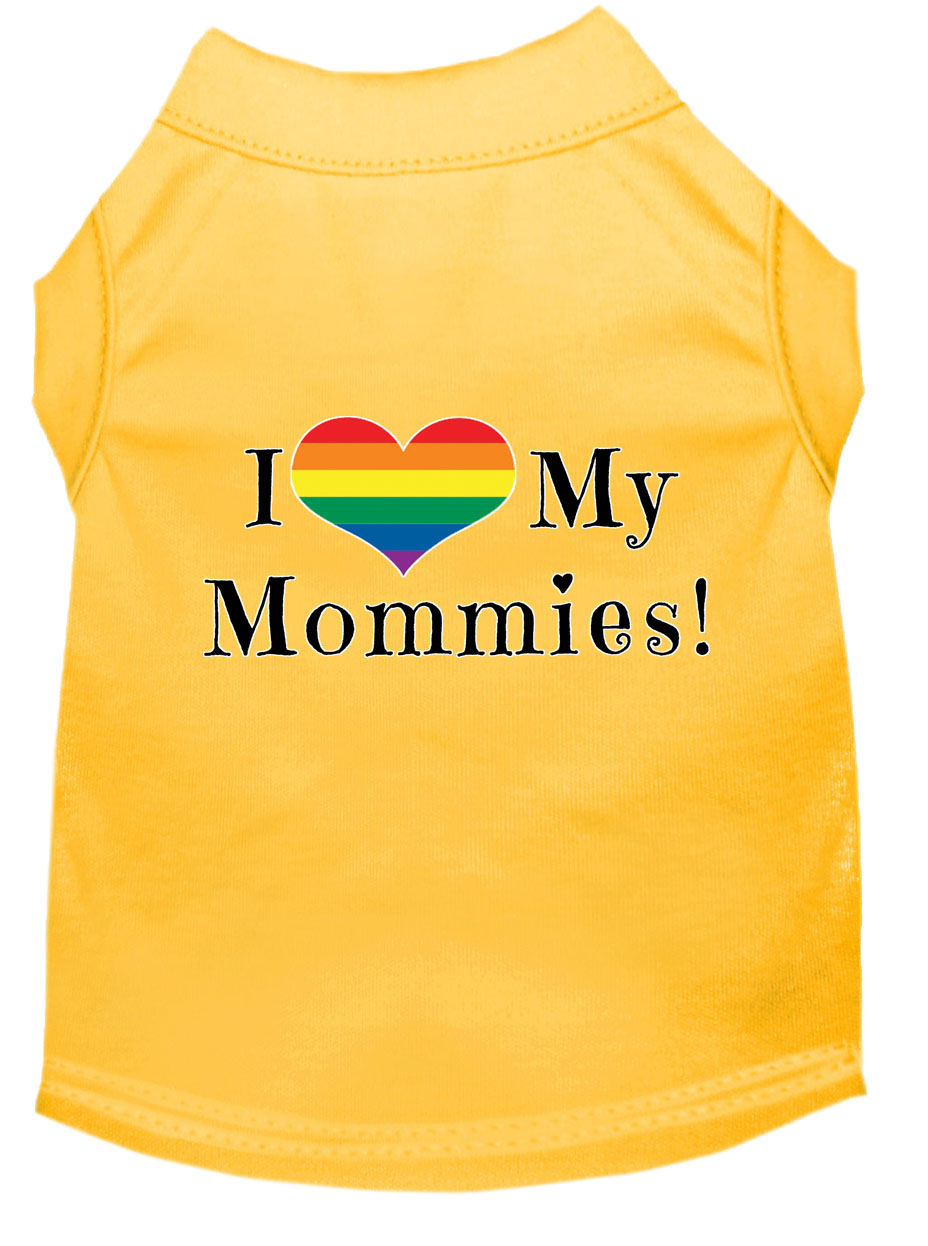 I Heart my Mommies Screen Print Dog Shirt Yellow Lg